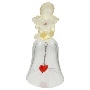 Avon 1991 Collectible Bell Frosted Angel Figurine With Red Heart Clapper 5" Tall